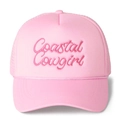 Pink mesh trucker hat with Coastal Cowgirl embroidery and adjustable snapback closure - Pink