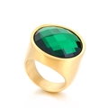 22mm gold stainless steel ring with a large faceted green gemstone in a punk style - Gold + Green Faceted Stone (KR48338-K)
