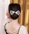Pince à cheveux papillon argentée élégante avec zircons et perles pour coiffures femme - Chignon Éventail - Or