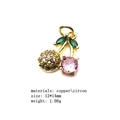 Detailed close-up of a pink zircon cherry pendant with copper and marquise leaf accents - Size 9