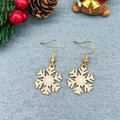 Golden snowflake earrings with white enamel and hook design for Christmas festivities - White Snowflake 6