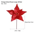 Detail view of 23cm red velvet artificial Christmas flower with glitter edges and stem - Large Full Red (23cm)