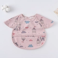 Pink waterproof baby bib smock with short sleeves and fairy-tale castle pattern - Shawl - Pink Manor / One Size