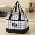 Borsa termica porta pranzo a quadretti bianchi e neri con manici e isolamento termico - Nero