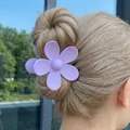 Matte light purple flower hair claw clip shown on long brown hair in natural light - 7.2*7.2*4.1 / Light Purple
