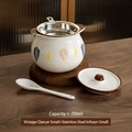 700ml vintage ceramic lard jar with lid, spoon and floral pattern in retro style - Filter Double Ear Qianye (700ml)