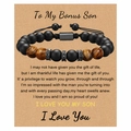 Bracelet pour hommes en œil de tigre et perles noires mates avec carte de cadeau - À mon beau-fils