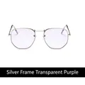 Stylish square silver metal frame sunglasses with trendy transparent purple lenses - Silver Frame Purple Lens