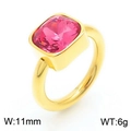 Titanium steel ring featuring a pink cushion-cut zircon stone in a gold-tone finish - Gold Pink