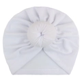 Close-up of pure white baby turban hat with a cute decorative donut knot detail - One Size / White