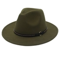 Detail of dark olive wool fedora hat featuring black leather band and metal rivet accents - M (56-58cm) / Army Green