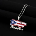 Collier vintage en acier inoxydable avec pendentif carte Porto Rico et émail - Acier C (Carte Drapeau Cœur Texte)
