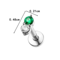 Titanium flat back stud with green and white round stones, dimensions 0.21cm by 0.48cm - Silver / Green Zirconia