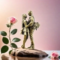 Nordic brass vintage kissing couple statue home decor ornament with floral detail - Couple Characters