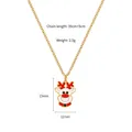 Christmas reindeer necklace with red enamel pendant and 39cm plus 5cm gold alloy chain - White Face Red Antler Reindeer