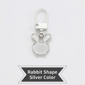 Silver rabbit-shaped metal zipper pull replacement with bow detail and rectangular loop - Rabbit - Silver