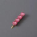 Classic gold hairpin with four radiant pink round gemstones in a minimalist setting - Linear Rhinestone Hair Clip / Gold Rose Red