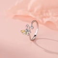 S925 silver butterfly ring featuring multi-color zircon stones in a flexible open design - Butterfly Open Ring (S925 Sterling Silver Model)