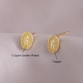 Golden oval stud earrings featuring religious relief design and textured finish - Gold Plated Virgin Mary (EM01-6)