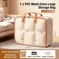 Large PVC mesh storage bag 60x25x50cm with orange handles and cute bear pattern - Extra Large-90L / Thickened PVC Mesh Beige