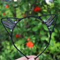 Black cat ear headband with crystal shards and bead embellishments for party hair accessory - No.85 Dark Crystal