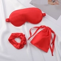 3-piece red satin sleep set featuring a blackout eye mask, scrunchie, and drawstring pouch - Red