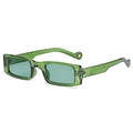 Retro square small frame sunglasses in transparent dark green with metal accents - Transparent Green Frame / Green Lens