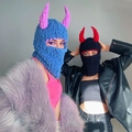 Blue and black knitted balaclavas with devil horns for Halloween party costumes - 57-59cm / Blue Body Purple Horn