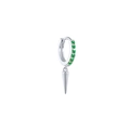S925 sterling silver hoop earring with bright emerald green gems and a polished metal spike - Spike / White Gold