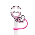 Pink stethoscope cartoon silicone straw topper cap for medical theme accessories - 1718-05 Pink White Stethoscope