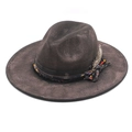 Vintage brown wool felt fedora hat with distressed ribbon and metal feather detail - M (56-59cm) / Black