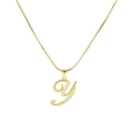 Golden letter Y pendant necklace with white zircon inlays on a refined snake chain - Letter Y / Gold