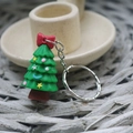 Soft PVC Christmas tree keychain with red bow and colorful ornaments on silver ring - Small Christmas Soft Glue Keychain Pine Tree