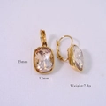 Close-up of 14K gold plated earrings with champagne square zirconia showing dimensions - Champagne Zirconia