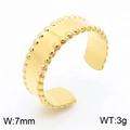 Anillo abierto en forma de C de acero inoxidable bañado en oro de 18k con borde de 7mm - Estilo Ancho con Borde de Cuentas (KR105257-KFC) / Dorado