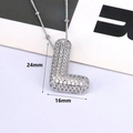 L-letter necklace pendant with white cubic zirconia stones, height 24mm and width 16mm - Letter L