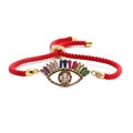 Adjustable evil eye red cord bracelet with gold plating and colorful zircon stones - Red Rope