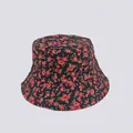 Detail of floral bucket hat showing cotton fabric and red flower print pattern - M (56-58cm) / Black Red Green Floral (13#)