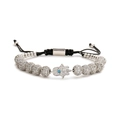 Pulsera ajustable de plata Mano de Fátima con circón azul y cordón tejido negro - Estilo Mano de Fátima Plateado