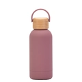 350ml matte pink insulated vacuum bottle with natural bamboo lid and portable handle - Smoky Pink