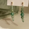 Detail shot of long green beaded earrings with gold studs on a white card background - 39# Silver Earring Post - Gold Long Green Beaded