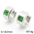 Silver stainless steel hoop earrings with rectangular emerald-cut green zircon - Silver With Green Zirconia(KE118328-TGD)