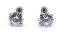 Silver 316L stainless steel stud earrings with clear round cubic zirconia stones - 3-8mm Set / Steel Color/White Zircon