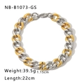 Detailed view of two-tone gold and silver chunky chain bracelet with size measurements - Thick Chain (NB-B1073-GS) / Gold and Silver Two-tone