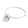Silver stainless steel birth flower bangle featuring flower engraving and a white pearl - August Poppy (KB158025-Z)