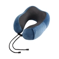Cuscino da viaggio a U blu scuro in memory foam con rete grigia e coulisse regolabile - Blu pavone super morbido