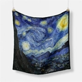 Detail of Van Gogh Starry Night tapestry hanging on a white wall with metal clips - Van Gogh Starry Night