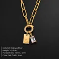 Gold-plated paperclip chain necklace with initial S tag and rectangular crystal pendant - Letter S