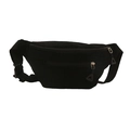 Minimalist black corduroy waist bag with dual zipper compartments and adjustable strap - Black
