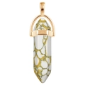 White turquoise hexagonal column pendant with gold alloy clasp for necklace - Gold O-Chain / Double Vein White Turquoise